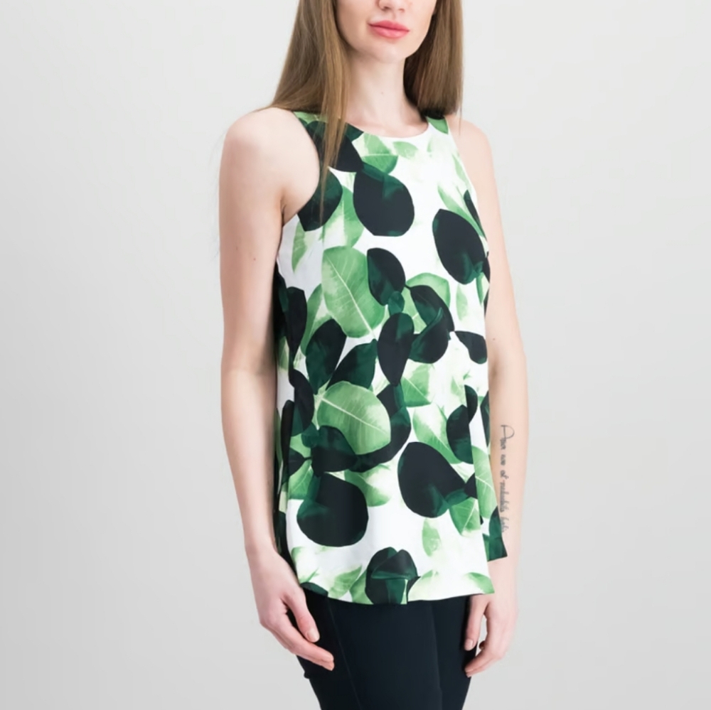 Alfani Women's Petite Leaf-Print Asymmetrical Top Size 2P